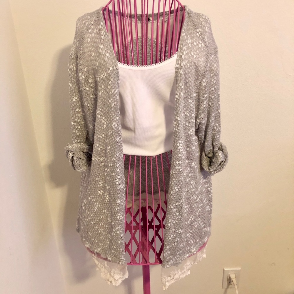 Grey and White Lace Cardigan